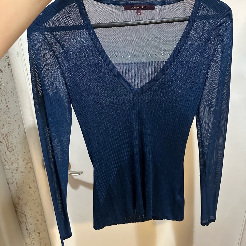 Navy Blue Sheer Top
